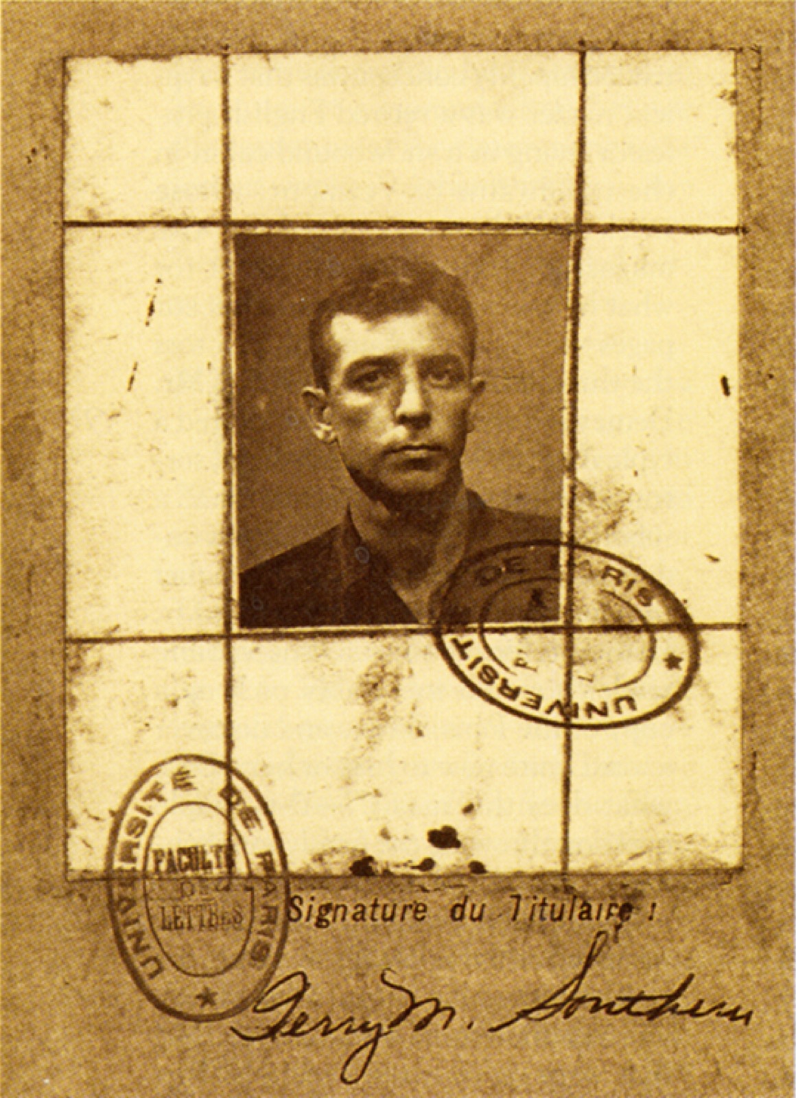 Terry Southern’s student ID card for the Sorbonne; courtesy of the Terry Southern Estate